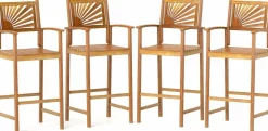 Tangkula Set of 2/4 Outdoor Acacia Wood Bar Stools, Bar Height Patio Chairs with Backrests