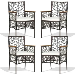Tangkula Set of 2 Outdoor Dining Chairs, Patio Bistro Chairs with Acacia Wood Armrests and Soft Cushions