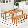 Tangkula Set of 3 Patio Dining Set for 4, Solid Wood Dining Table with 2 Benches