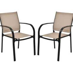 Tangkula Set of 2 Patio Dining Chairs, Outdoor Stackable Chairs with Armrests
