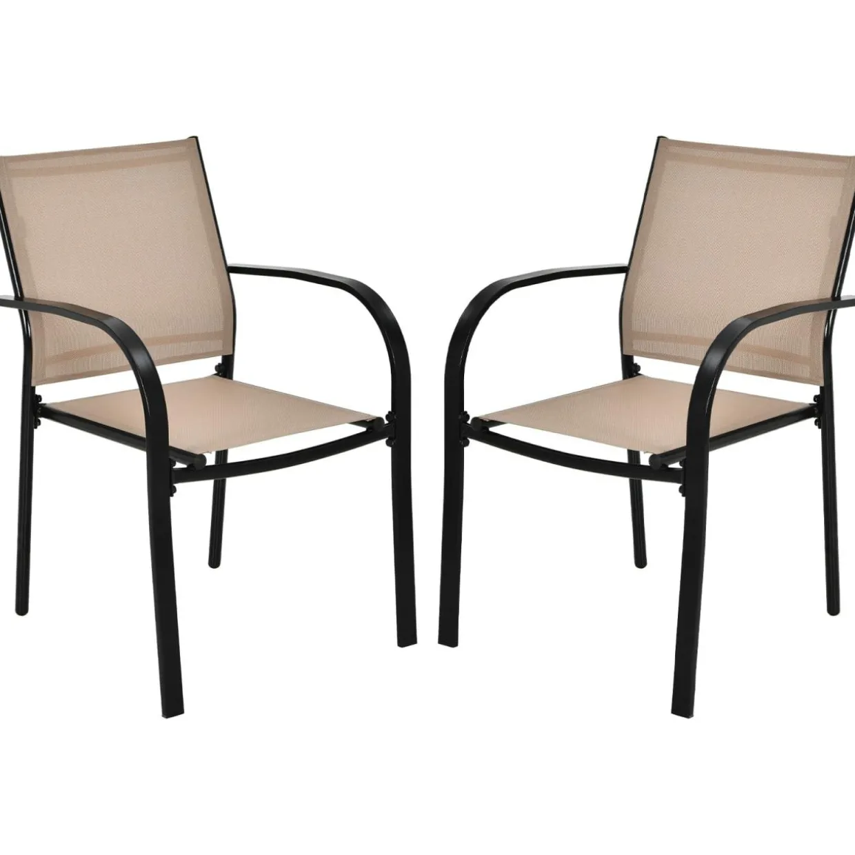 Tangkula Set of 2 Patio Dining Chairs, Outdoor Stackable Chairs with Armrests