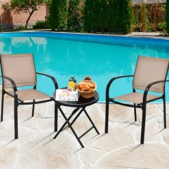 Tangkula Set of 2 Patio Dining Chairs, Outdoor Stackable Chairs with Armrests