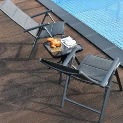 Tangkula Set of 2 Patio Dining Chairs, Portable Sling Back Chairs with Aluminum Frame, High Back Recliner with 7 Adjustable Positions