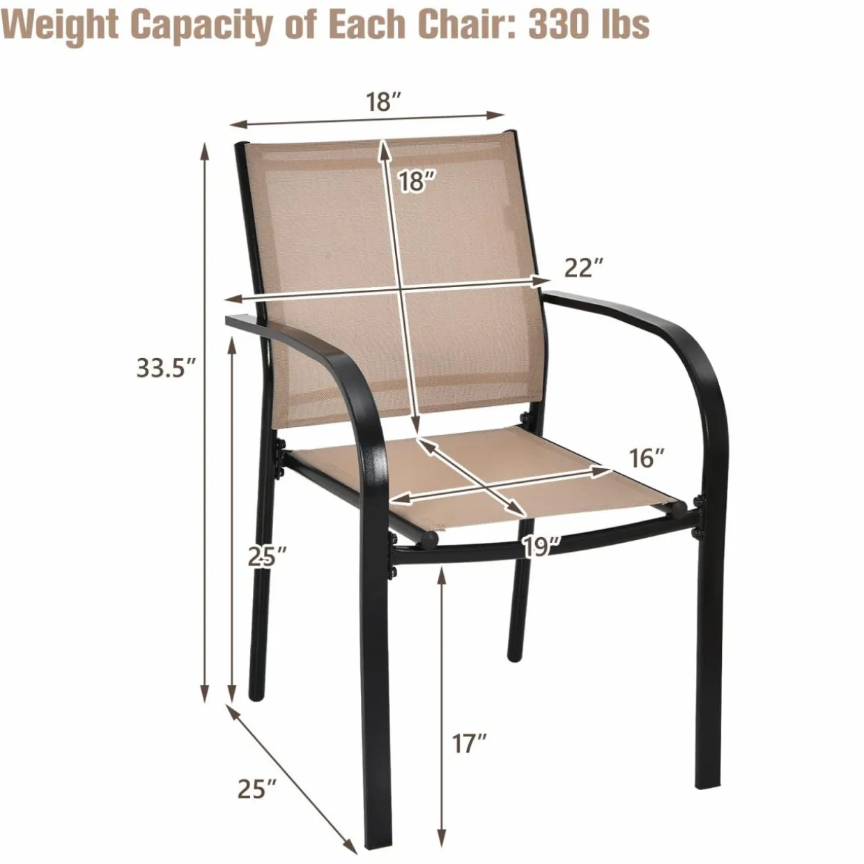 Tangkula Set of 2 Patio Dining Chairs, Outdoor Stackable Chairs with Armrests
