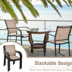 Tangkula Set of 2 Patio Dining Chairs, Outdoor Stackable Chairs with Armrests