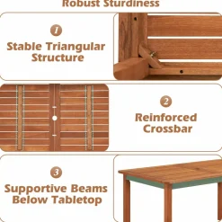 Tangkula Set of 3 Patio Dining Set for 4, Solid Wood Dining Table with 2 Benches