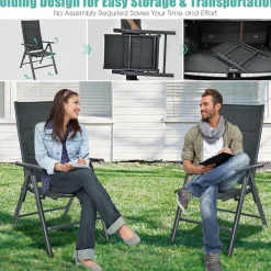 Tangkula Set of 2 Patio Dining Chairs, Portable Sling Back Chairs with Aluminum Frame, High Back Recliner with 7 Adjustable Positions