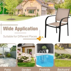 Tangkula Set of 2 Patio Dining Chairs, Outdoor Stackable Chairs with Armrests