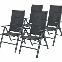 Tangkula Set of 2 Patio Dining Chairs, Portable Sling Back Chairs with Aluminum Frame, High Back Recliner with 7 Adjustable Positions