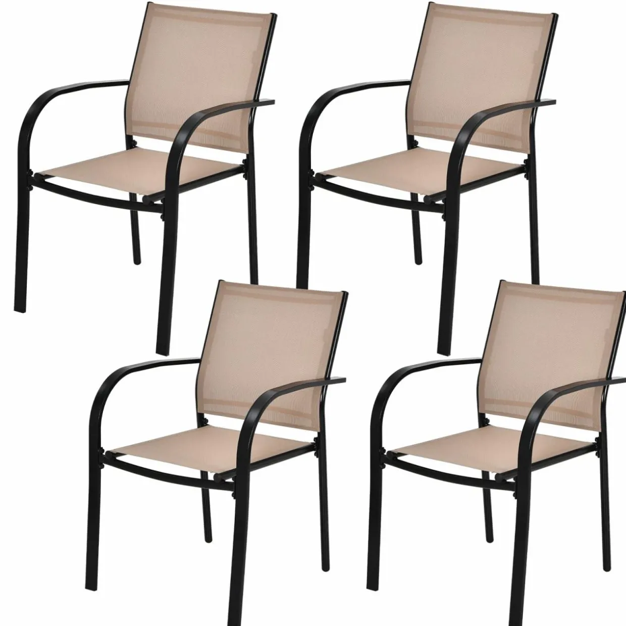Tangkula Set of 2 Patio Dining Chairs, Outdoor Stackable Chairs with Armrests