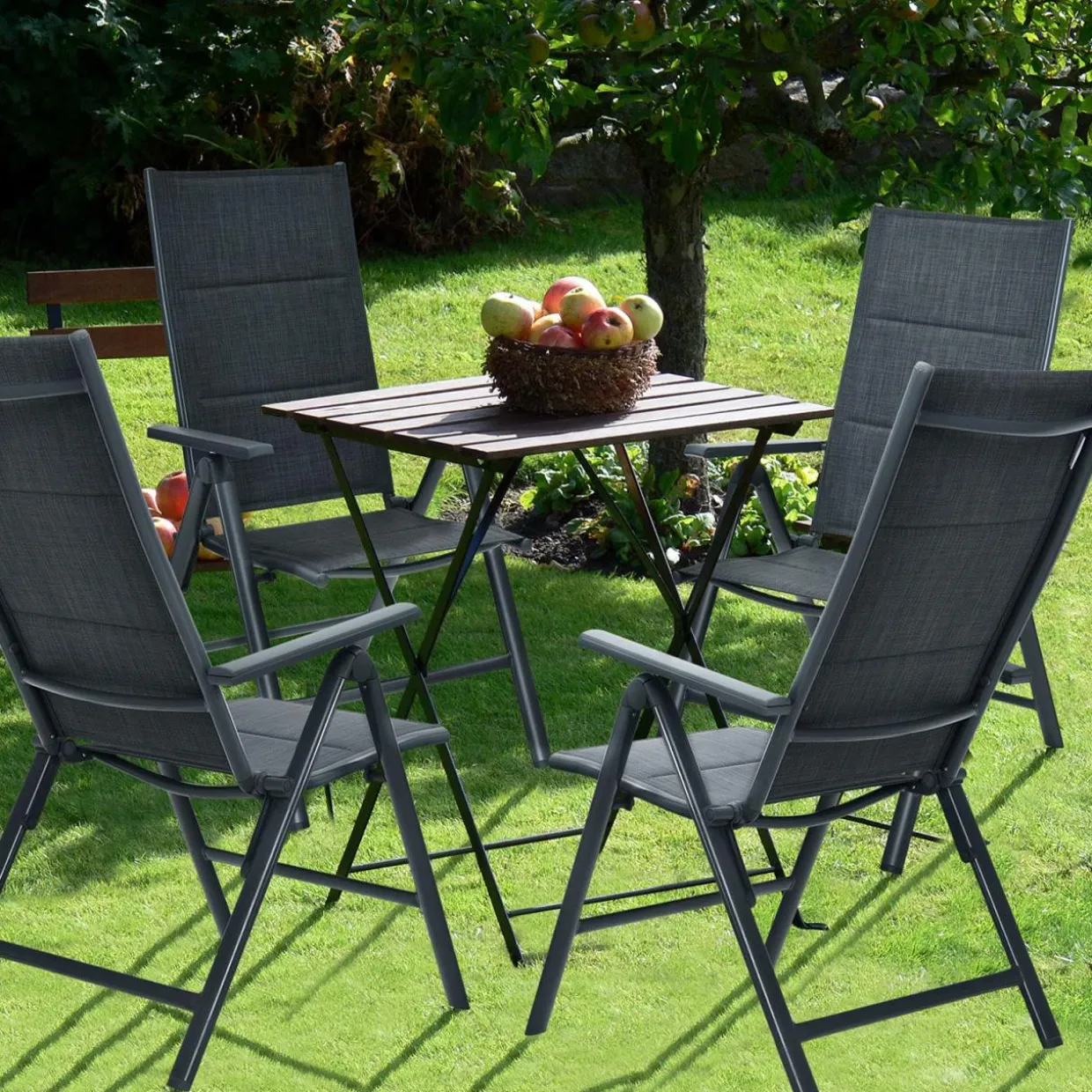 Tangkula Set of 2 Patio Dining Chairs, Portable Sling Back Chairs with Aluminum Frame, High Back Recliner with 7 Adjustable Positions