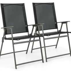Tangkula Set of 2/4 Patio Folding Chairs, High Back Dining Chairs with Weather-Resistant Fabric