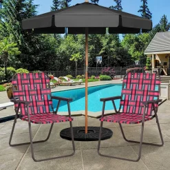 Tangkula Set of 6 Patio Folding Chairs, Outdoor Folding Lawn Chair Set with Armrest, Heavy Duty Steel Frame