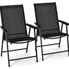 Tangkula Set of 2 Patio Folding Chairs, Fabric Dining Chairs with High Back & Armrests