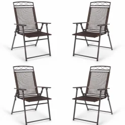 Tangkula Set of 4 Patio Folding Chairs, Foldable Patio Chairs Sling Chairs for Backyard Poolside Balcony