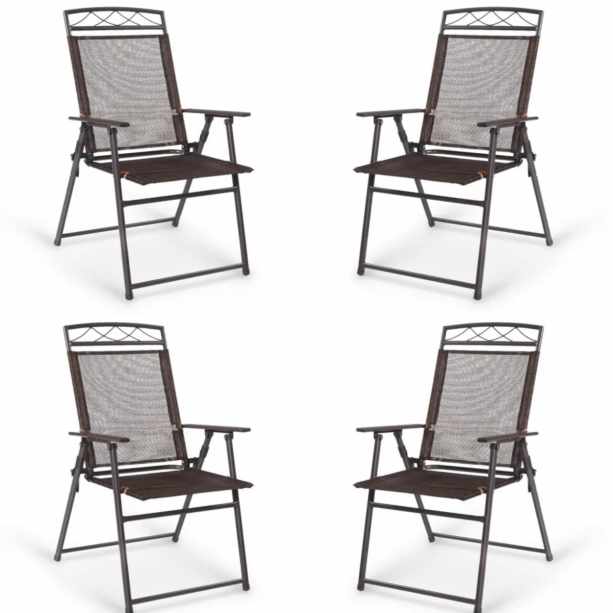 Tangkula Set of 4 Patio Folding Chairs, Foldable Patio Chairs Sling Chairs for Backyard Poolside Balcony