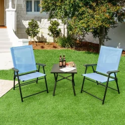 Tangkula Set of 2 Patio Folding Chairs, Portable Sling Back Chairs with Armrests and Metal Frame
