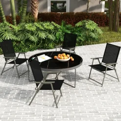 Tangkula Set of 2/4 Patio Folding Chairs, High Back Dining Chairs with Weather-Resistant Fabric