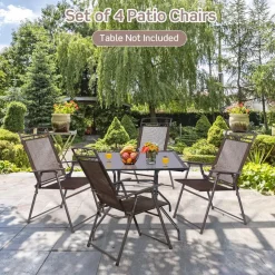 Tangkula Set of 4 Patio Folding Chairs, Foldable Patio Chairs Sling Chairs for Backyard Poolside Balcony
