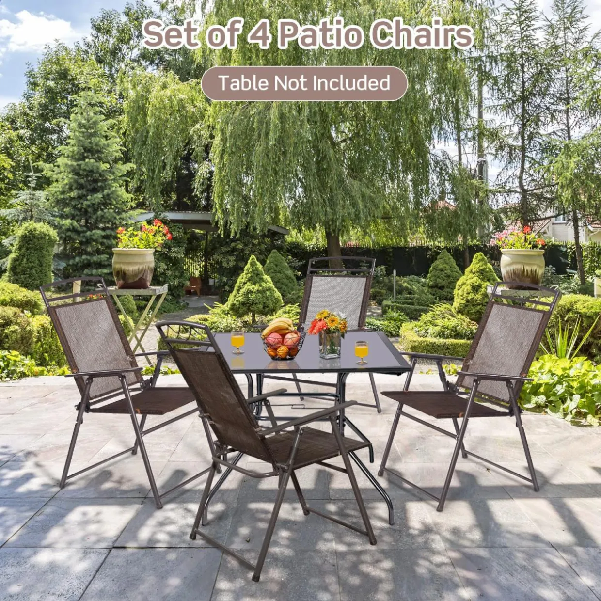 Tangkula Set of 4 Patio Folding Chairs, Foldable Patio Chairs Sling Chairs for Backyard Poolside Balcony