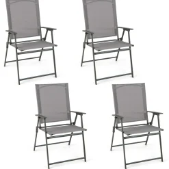 Tangkula Set of 2/4 Patio Folding Chairs, High Back Dining Chairs with Weather-Resistant Fabric