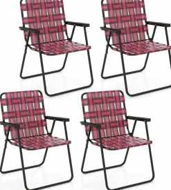 Tangkula Set of 6 Patio Folding Chairs, Outdoor Folding Lawn Chair Set with Armrest, Heavy Duty Steel Frame