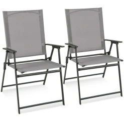 Tangkula Set of 2/4 Patio Folding Chairs, High Back Dining Chairs with Weather-Resistant Fabric