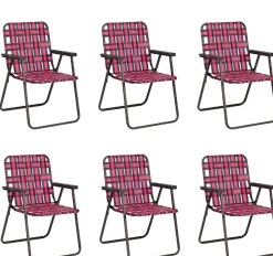 Tangkula Set of 6 Patio Folding Chairs, Outdoor Folding Lawn Chair Set with Armrest, Heavy Duty Steel Frame