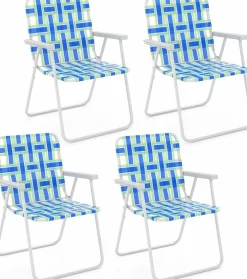 Tangkula Set of 6 Patio Folding Chairs, Outdoor Folding Lawn Chair Set with Armrest, Heavy Duty Steel Frame