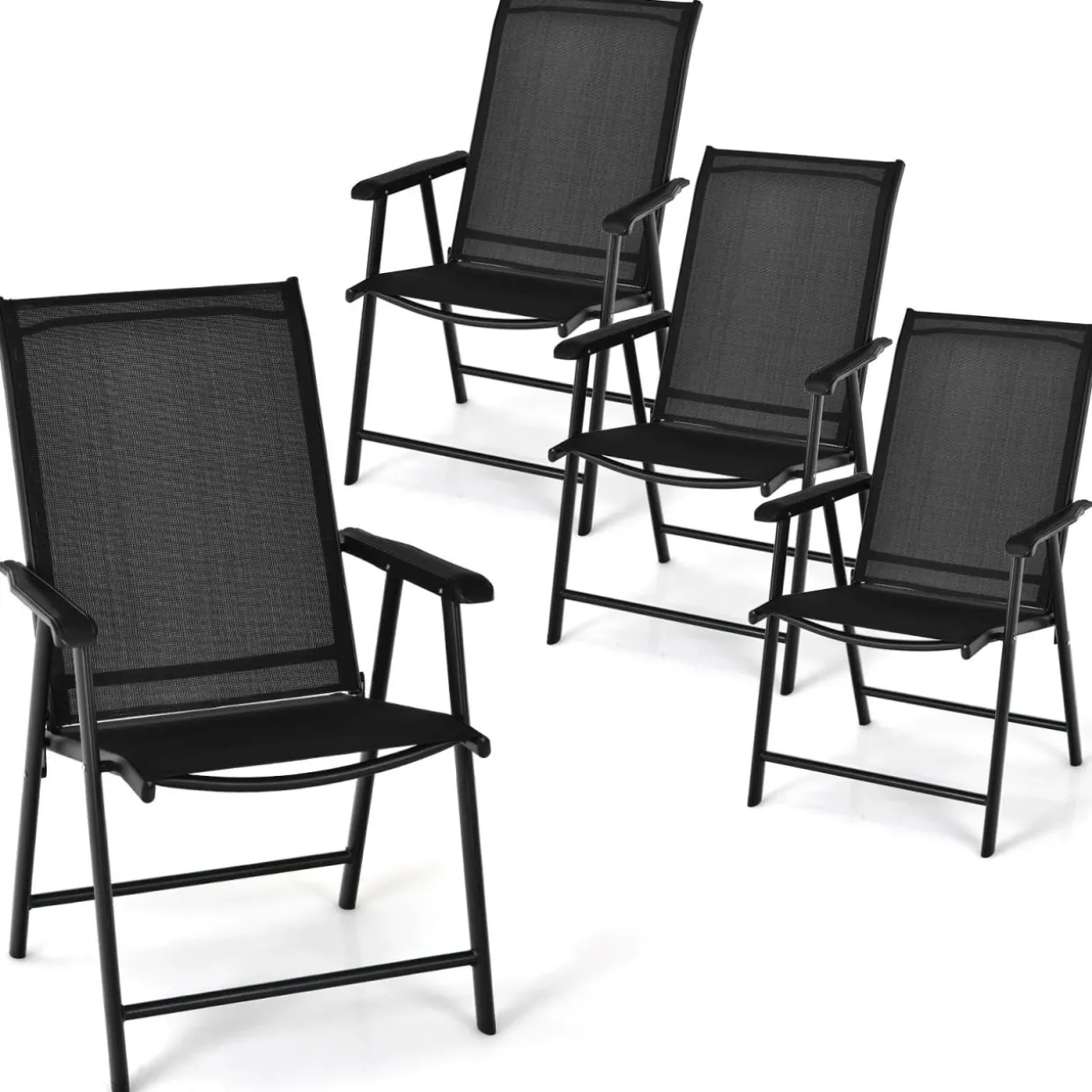Tangkula Set of 2 Patio Folding Chairs, Fabric Dining Chairs with High Back & Armrests