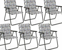 Tangkula Set of 6 Patio Folding Chairs, Outdoor Folding Lawn Chair Set with Armrest, Heavy Duty Steel Frame