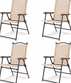 Tangkula Set of 2/4 Patio Folding Dining Chairs