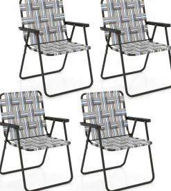 Tangkula Set of 6 Patio Folding Chairs, Outdoor Folding Lawn Chair Set with Armrest, Heavy Duty Steel Frame