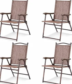 Tangkula Set of 2/4 Patio Folding Dining Chairs