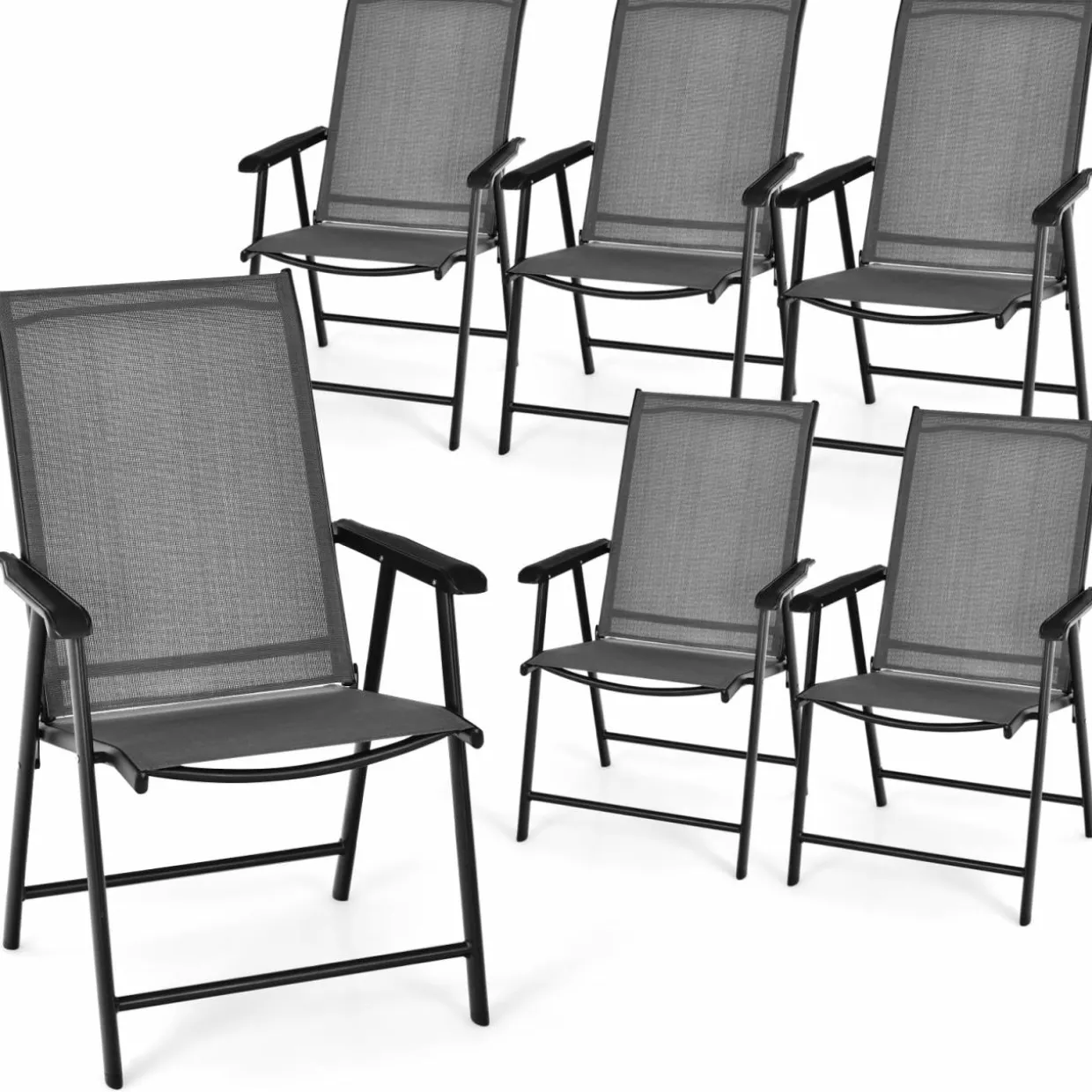 Tangkula Set of 2 Patio Folding Chairs, Fabric Dining Chairs with High Back & Armrests