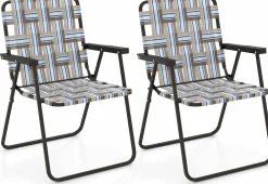 Tangkula Set of 6 Patio Folding Chairs, Outdoor Folding Lawn Chair Set with Armrest, Heavy Duty Steel Frame