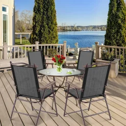 Tangkula Set of 2/4 Patio Folding Dining Chairs