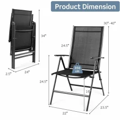 Tangkula Set of 2 Patio Foldable Dining Chairs