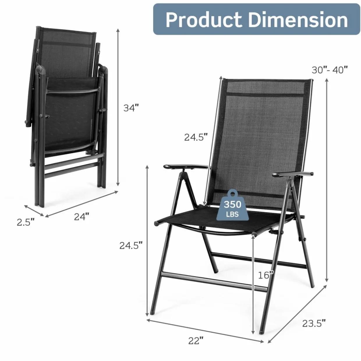 Tangkula Set of 2 Patio Foldable Dining Chairs
