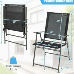 Tangkula Set of 2/4 Patio Folding Chairs, High Back Dining Chairs with Weather-Resistant Fabric