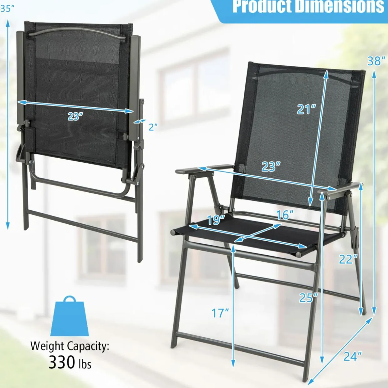 Tangkula Set of 2/4 Patio Folding Chairs, High Back Dining Chairs with Weather-Resistant Fabric