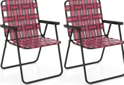 Tangkula Set of 6 Patio Folding Chairs, Outdoor Folding Lawn Chair Set with Armrest, Heavy Duty Steel Frame