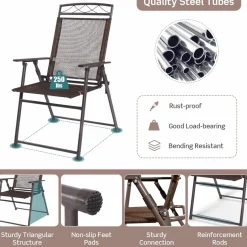Tangkula Set of 4 Patio Folding Chairs, Foldable Patio Chairs Sling Chairs for Backyard Poolside Balcony