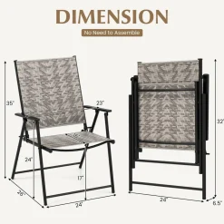 Tangkula Set of 4 Patio Folding Chairs, Outdoor Wicker Dining Chairs with Armrests (4, Mix Gray)