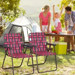 Tangkula Set of 6 Patio Folding Chairs, Outdoor Folding Lawn Chair Set with Armrest, Heavy Duty Steel Frame