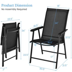 Tangkula Set of 2 Patio Folding Chairs, Fabric Dining Chairs with High Back & Armrests