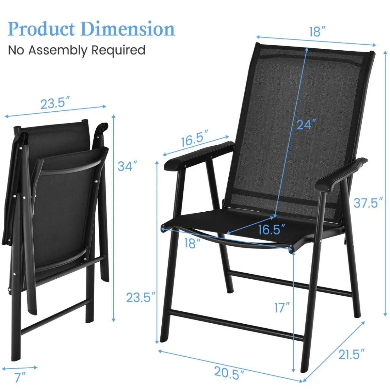 Tangkula Set of 2 Patio Folding Chairs, Fabric Dining Chairs with High Back & Armrests