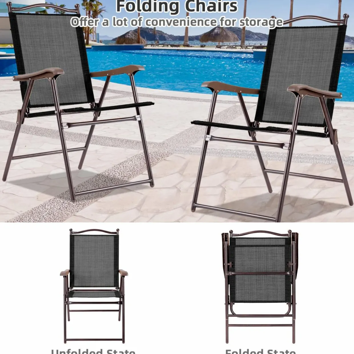Tangkula Set of 2/4 Patio Folding Dining Chairs