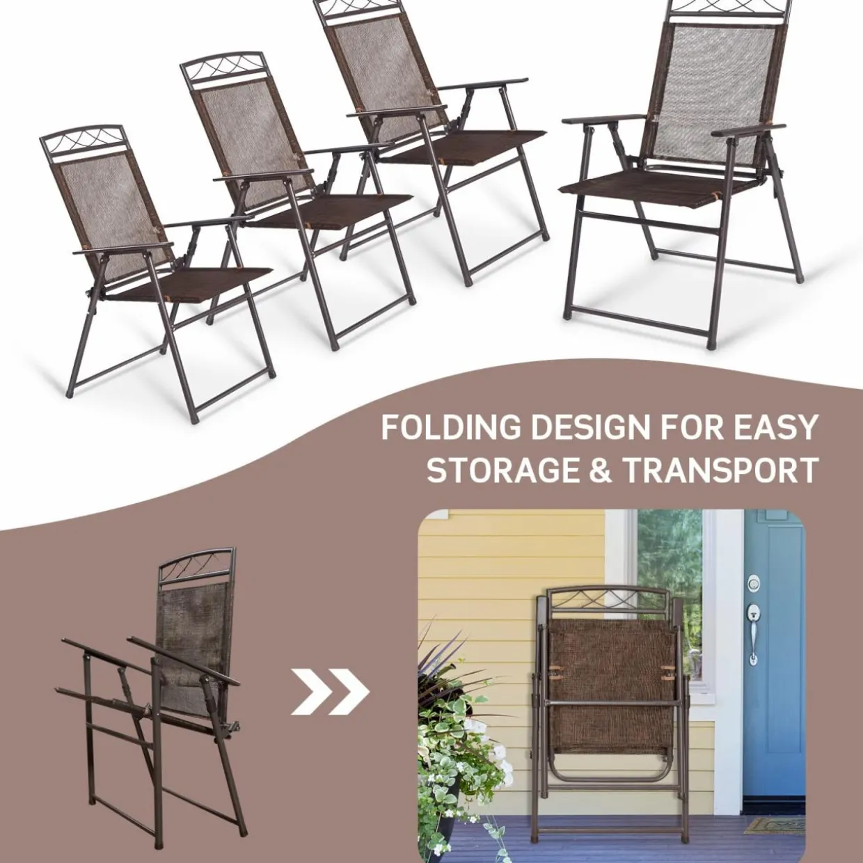 Tangkula Set of 4 Patio Folding Chairs, Foldable Patio Chairs Sling Chairs for Backyard Poolside Balcony
