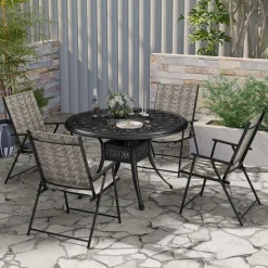 Tangkula Set of 4 Patio Folding Chairs, Outdoor Wicker Dining Chairs with Armrests (4, Mix Gray)